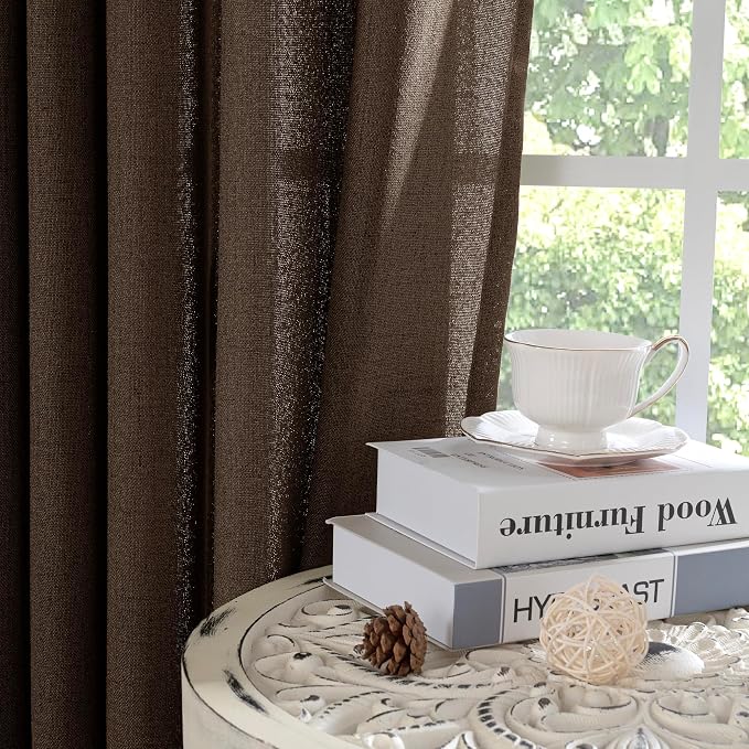 YoungsTex Brown Linen Curtains 95 Inches Long 2 Panels - Image 8