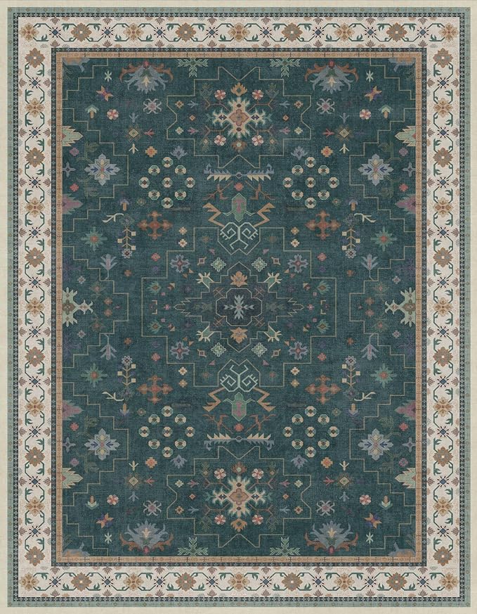 Hazo Haus Vintage Dark Green 7x9 Dining Room Rugs - Image 2