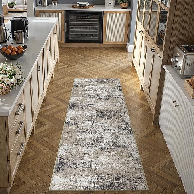 2x6 Abstract Runner Rug Brown Washable Modern Hallway Carpet Non Slip Ultra - Image 3