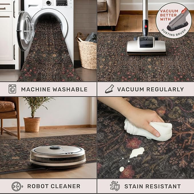 Dark Brown Washable Area Rug for Living Room - Image 4
