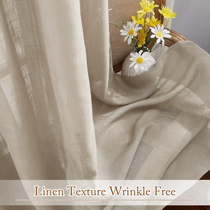 NICETOWN Sheer Curtains 84 inches Long, Linen Textured Rod Pocket & Back Tab - Image 4