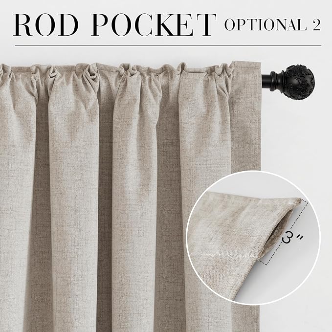 RYB HOME Natural Beige 100% Blackout Curtains 63 inch Long, Light Blacking & - Image 7