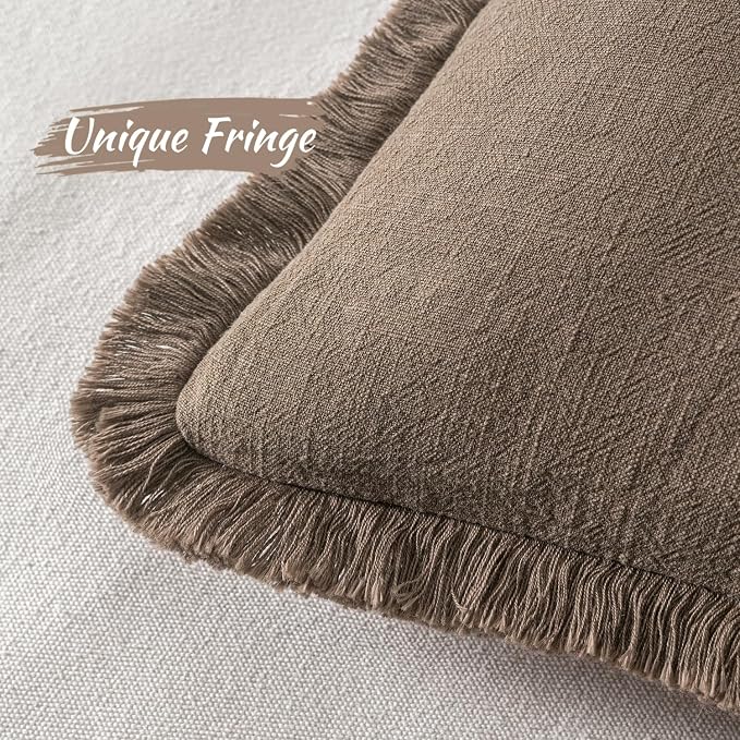 MIULEE Decorative Throw Pillow Covers Neutral Linen Fringe Throw Pillows Set of - Image 3
