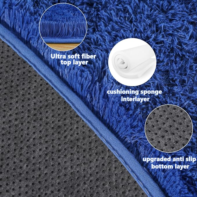 6‘x6’ Blue Round Rug for Bedroom, Ultra Soft Fluffy Circle Rug for Kids Girls - Image 5