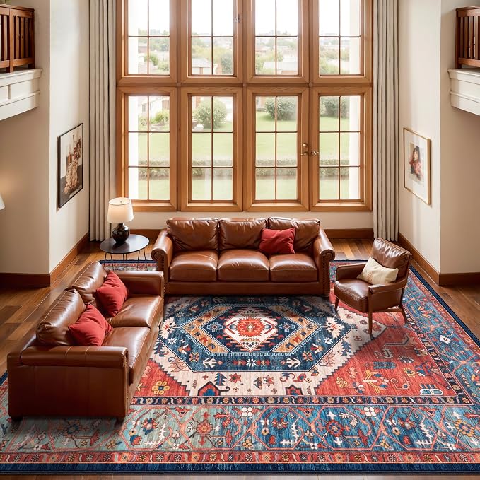 SERISSA Washable Rugs 9x12 Area Rugs, Large Non-Slip Boho Living Room Rust Rug - Image 3