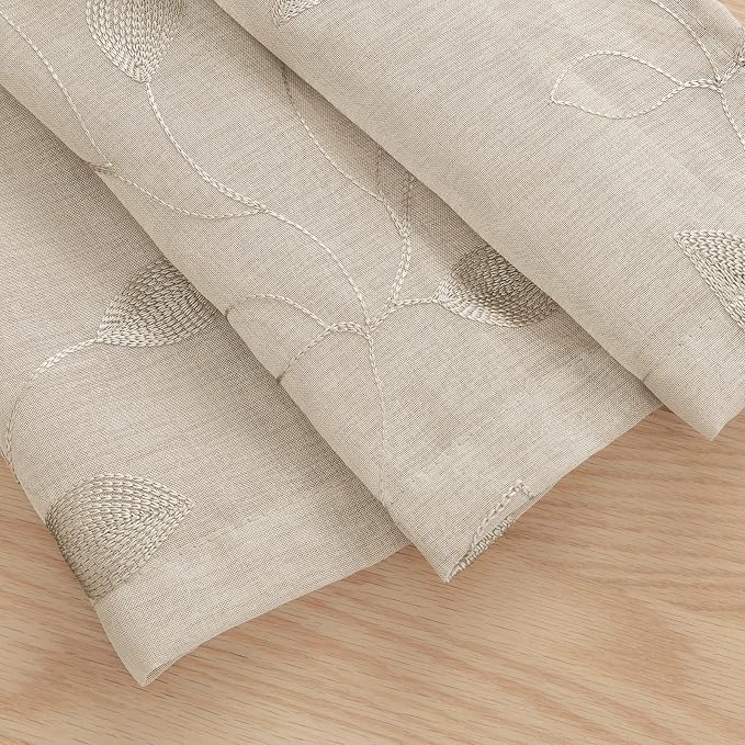 HOMEIDEAS Taupe Sheer Kitchen Curtains 30 X 24 Inch Length 2 Panels Beige - Image 3