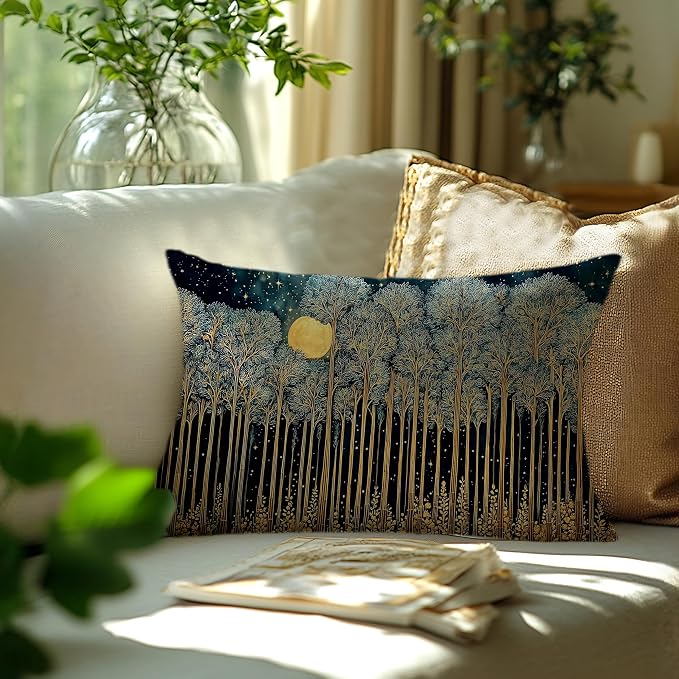 Rustic William Morris Inspired Forest Green Moon Pillow Covers 12x20 - Image 3