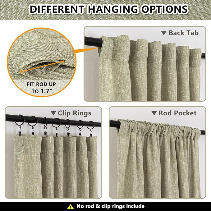 MYSKY HOME Sage Green Living Room Curtains 84 Inch Length 2 Panels Set - Image 3