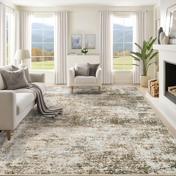 8x10 Area Rugs for Living Room, Washable Modern Abstract Large Area Rug Neutral by XLUEZ