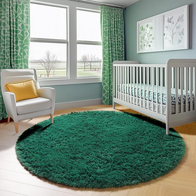 ONASAR Dark Green Round Area Rug 4ft, Soft Bedroom Circle Rugs - Image 8