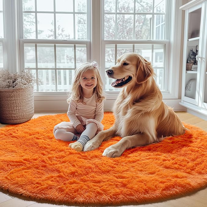 ONASAR Orange Round Area Rugs 4ft - Image 5