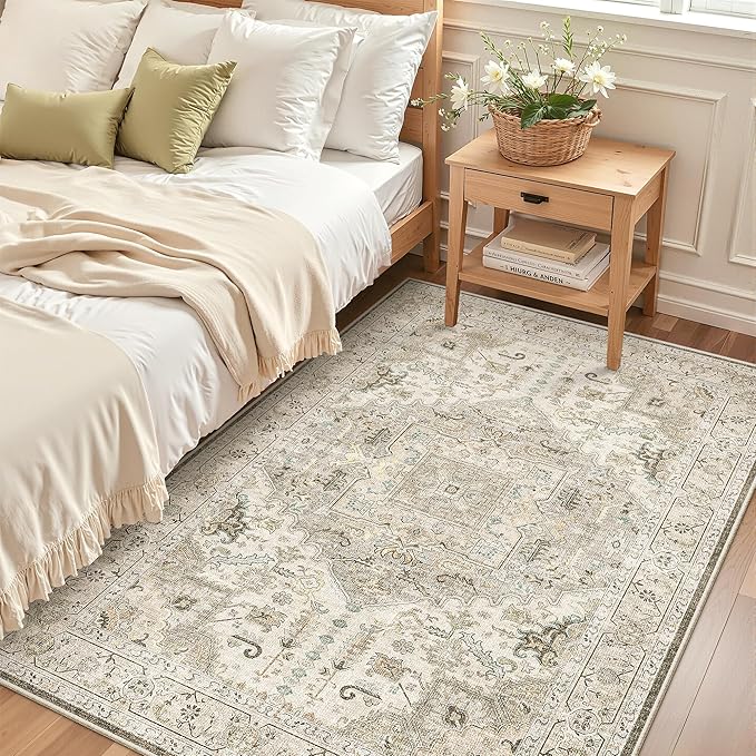 Madane Area Rug 3x5, Entryway Washable Printed Vintage Kitchen Carpet Non Slip - Image 2