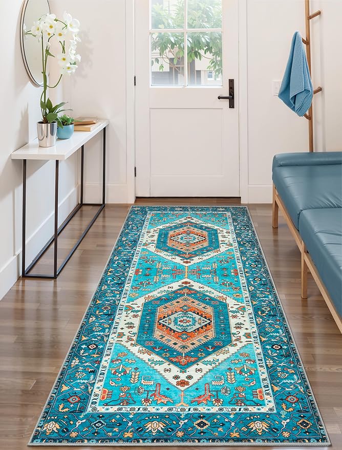 SERISSA Boho Washable Runner Rug, 2x6 Rug Runner Non-Slip Vintage Blue Hallway - Image 2