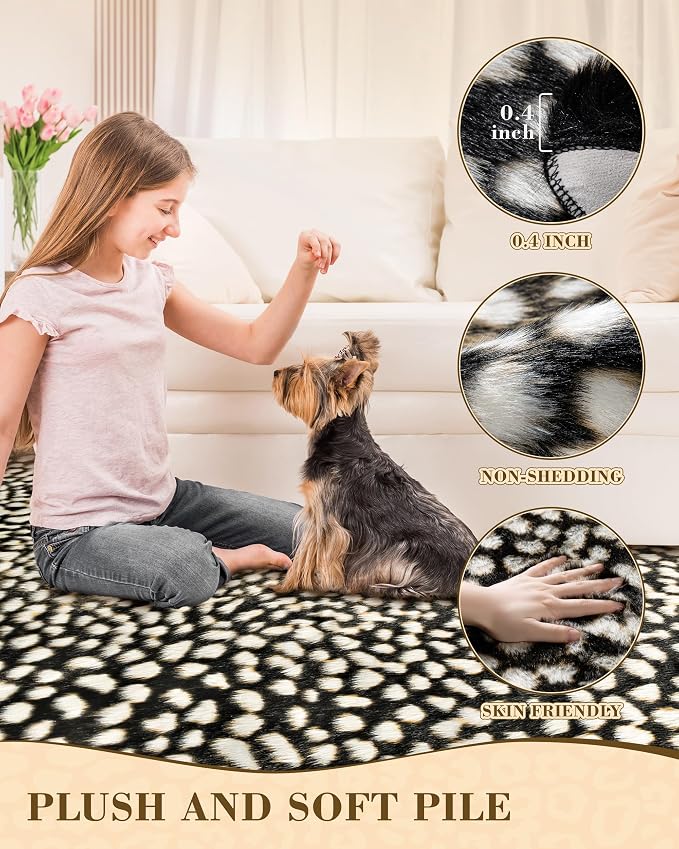 Leopard Print Rug for Living Room, Cheetah Rug 5.2x7 Faux Animal Print Skin - Image 3