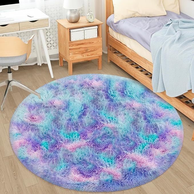 4x4 ft Tie Dye Rainbow Round Rug - Image 6