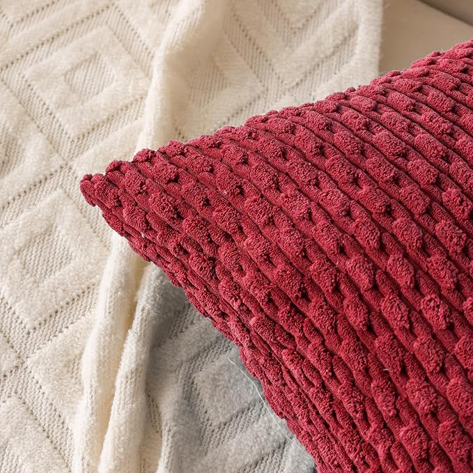 Set of 4 Burgundy Decorative Throw Pillow Covers 18x18 Inch Corduroy Pillow - Image 3