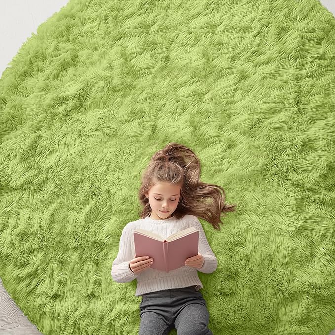 OLANLY Grass Green Round Rugs for Bedroom by OLANLY