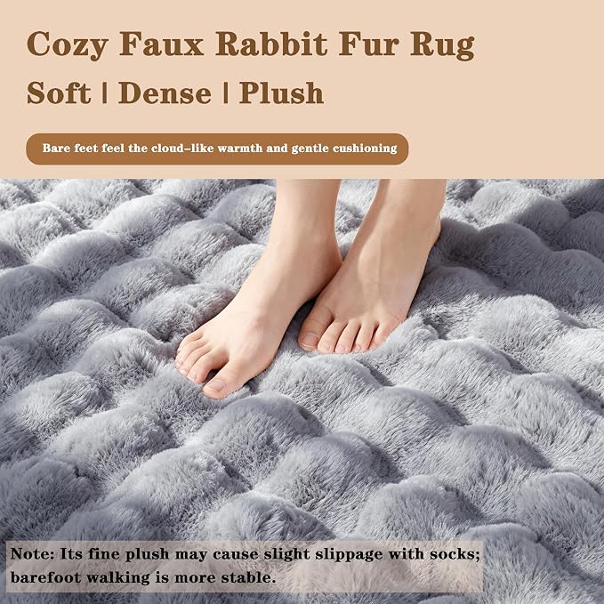 Blue Grey Rabbit Plush Rug 4'x6', Fluffy Shaggy Area Rug - Image 5