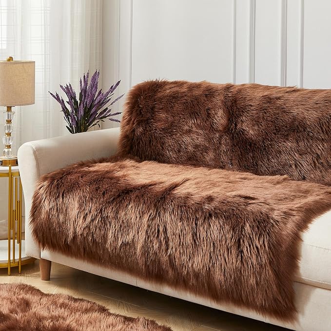 AMTOVO Faux Fur Sheepskin Rug for Living Room, 4 x 6 ft Coffee Fluffy Area Rug - Image 4