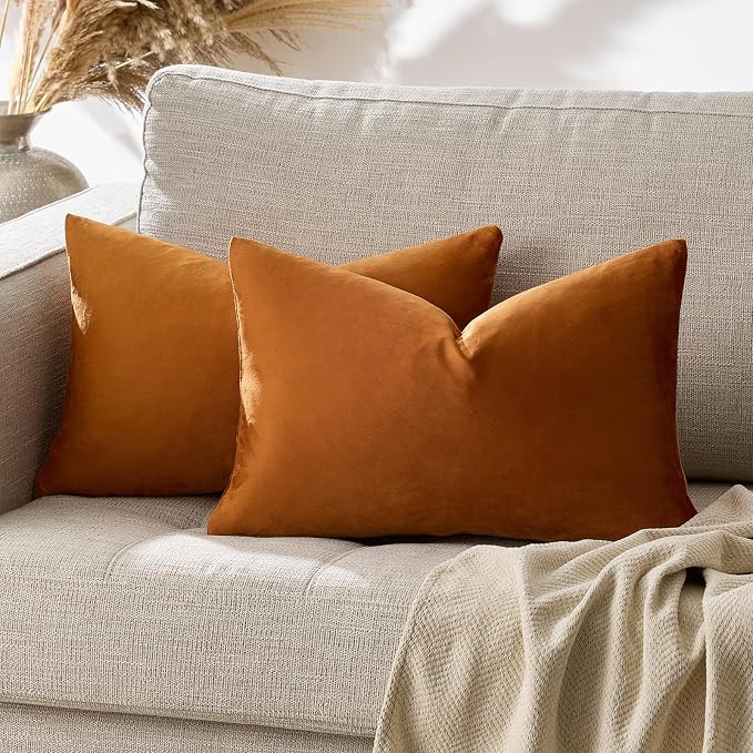 GIGIZAZA 12x20 Dark Burnt Orange Pillow Covers Velvet Lumbar Pillow Decorative by GIGIZAZAFocusingonhomedecoration