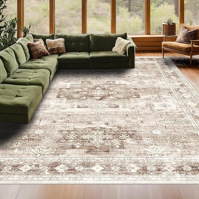Washable Neutral Farmhouse Living Room Rug, 6x9 Area Rugs - Image 9