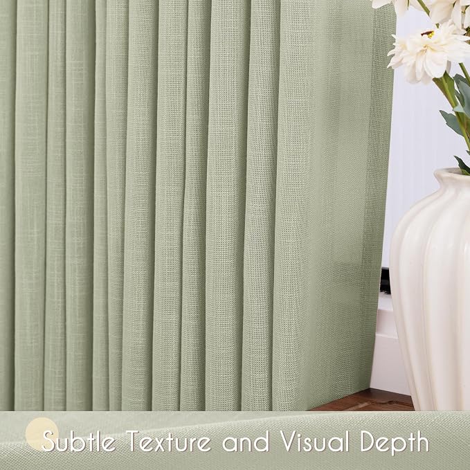 Linen Blend Sage Green Curtains 63 inch Length 2 Panels - Image 4
