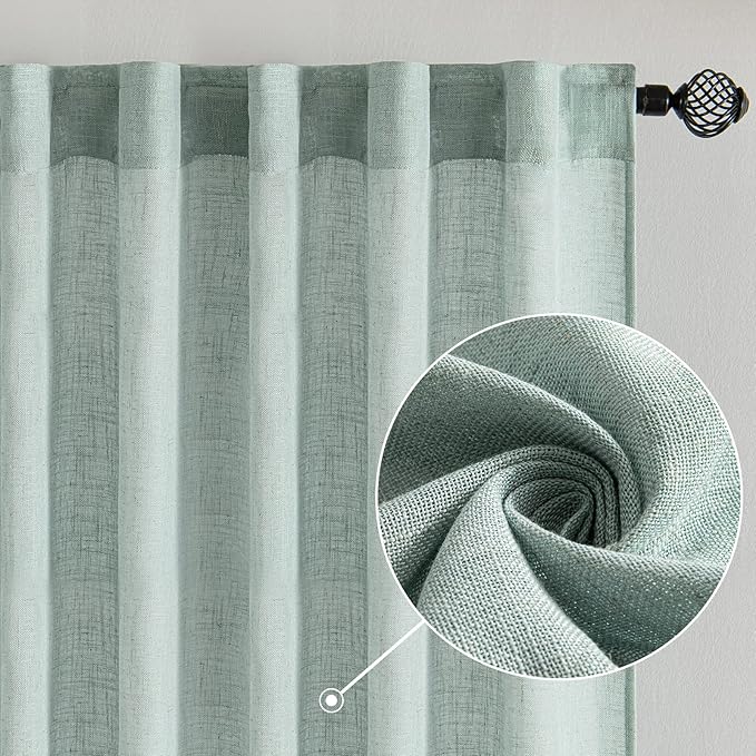 MIULEE Sea Green Linen Curtains 84 Inch Length - Image 2