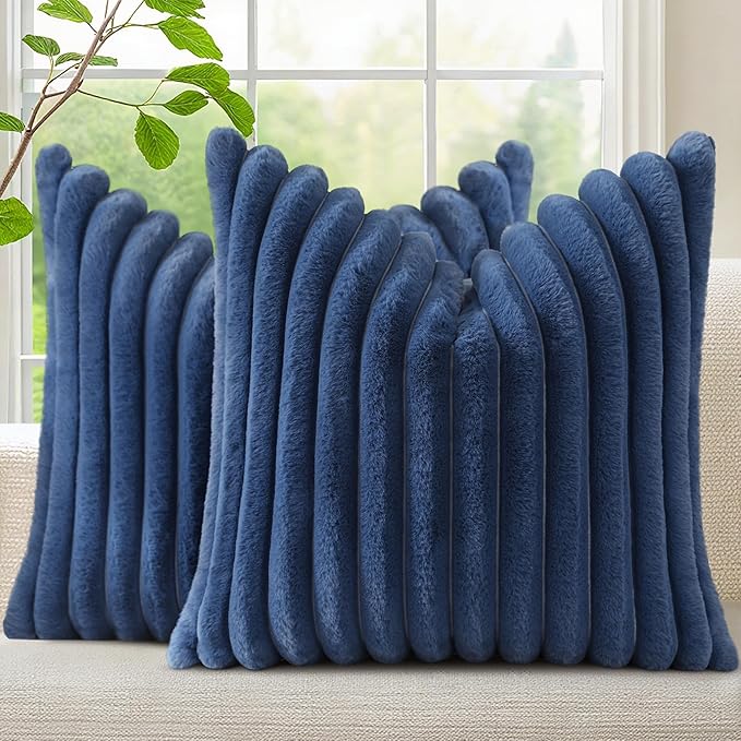 decorUhome Cozy Faux Fur Throw Pillow Covers 24x24 Set of 2 Decorative Soft by decorUhome