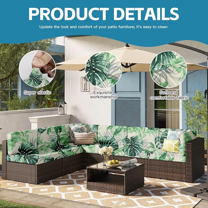 14Pcs Outdoor Cushion Covers, Patio Cushion Covers, Stretch Elastic Slipcovers - Image 3