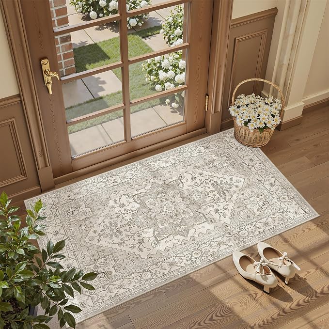 Madane Washable Area Rug 2x4, Small Entryway Rug Non-Slip Vintage Door Mat - Image 3