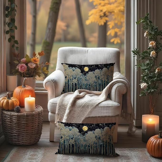Rustic William Morris Night Forest Green Moon Decor Pillow Covers 12x20 Set of 2 - Image 3