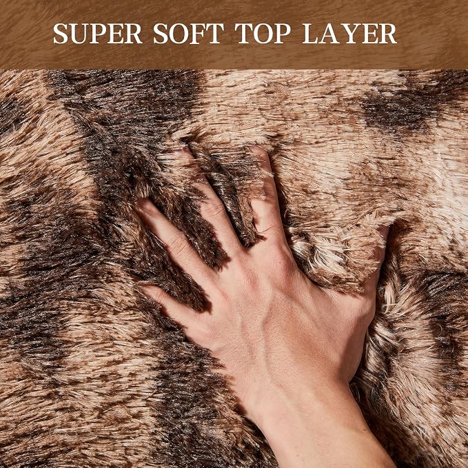KNZE 8' x 10' Brown Modern Shag Area Rug, Luxuriously Plush, High Pile - Image 4