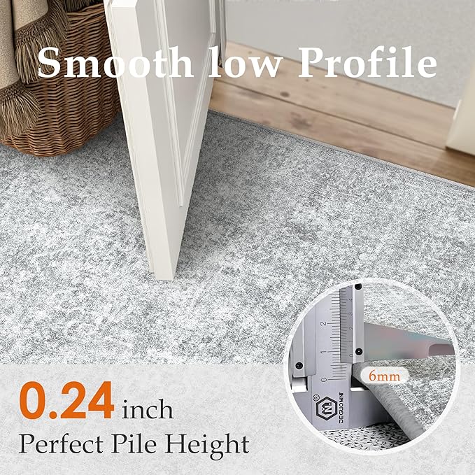 PureCozy 2x8 Runner Rug Washable Vintage Indoor Hallway Carpet Non Slip Grey - Image 3