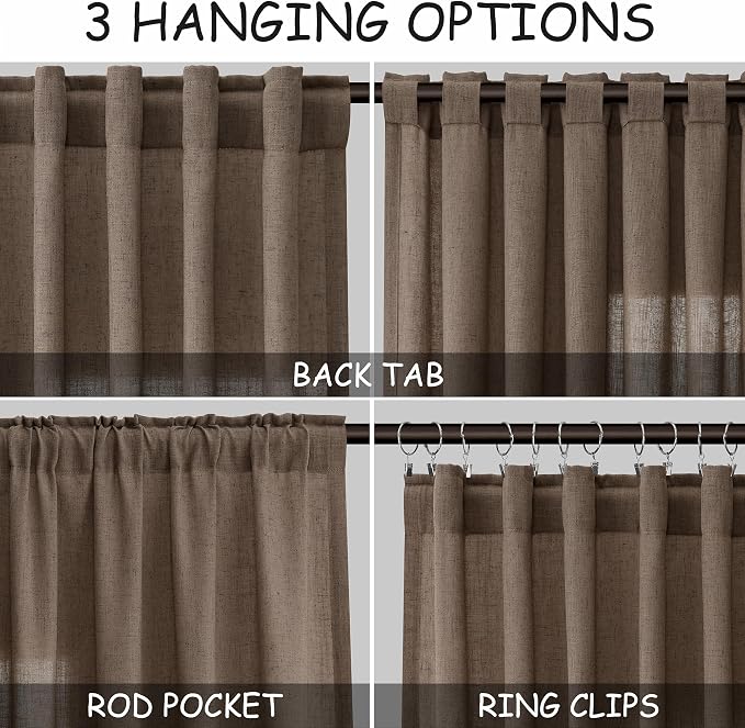 Light Brown Linen Curtains 90 Inch Length 2 Panels Set - Image 3