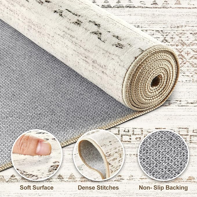 Nakagishi Area Rug Living Room Rugs: 4X6 Machine Washable Boho Large Neutral - Image 3