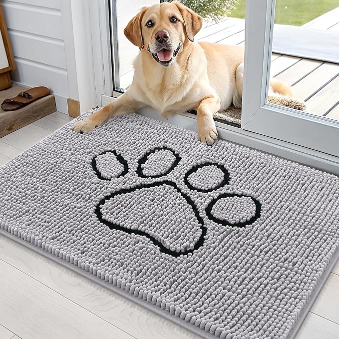 OLANLY Dog Door Mat for Muddy Paws 36x24, Paw Print Design, Absorbs Moisture by OLANLY