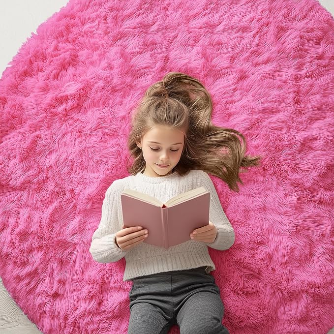 OLANLY Hot Pink Round Rugs for Bedroom by OLANLY