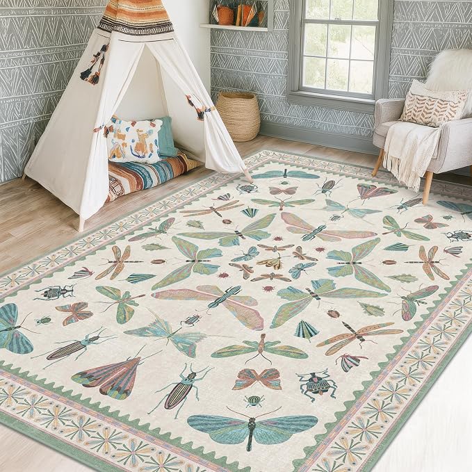 5x7 Pink and Green Nursery Rug by HazoHaus