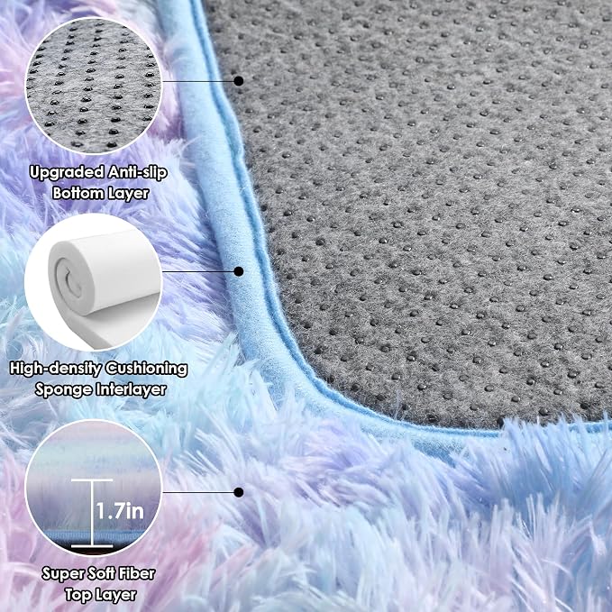 ONASAR Rainbow Rugs for Girls Bedroom, 5x8 Fluffy Bedside Throw Area Rug - Image 3