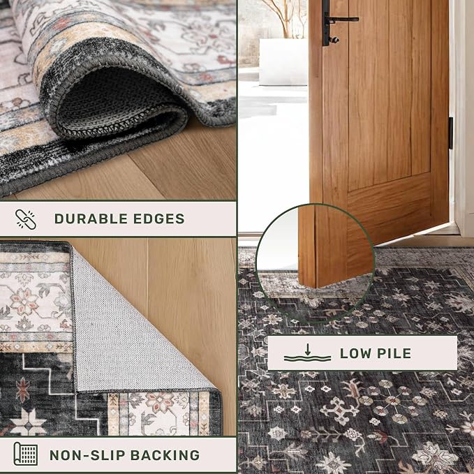Black Boho Washable 3x6 Large Kitchen Runner Rug, Indoor Entryway Home Office - Image 5