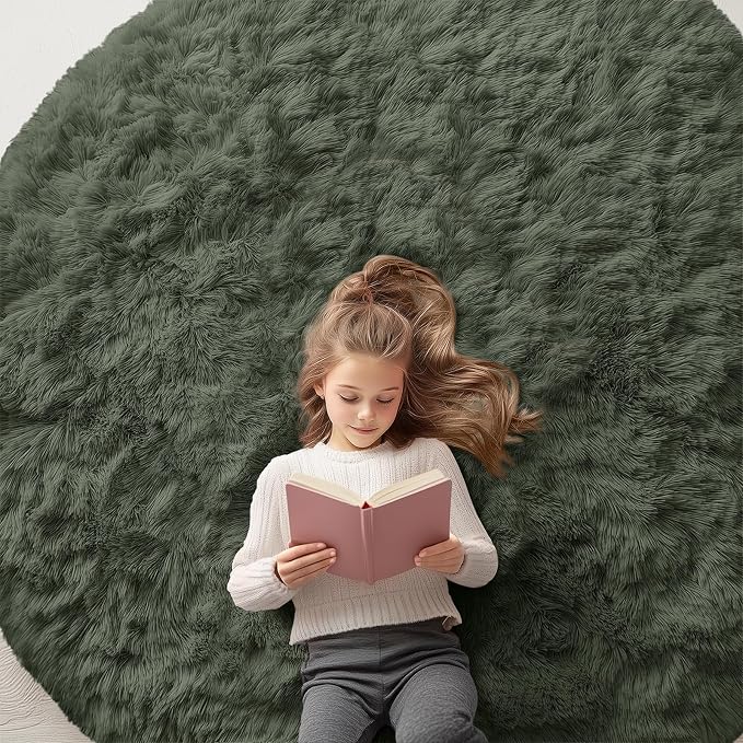 OLANLY Olive Green Round Rugs for Bedroom by OLANLY