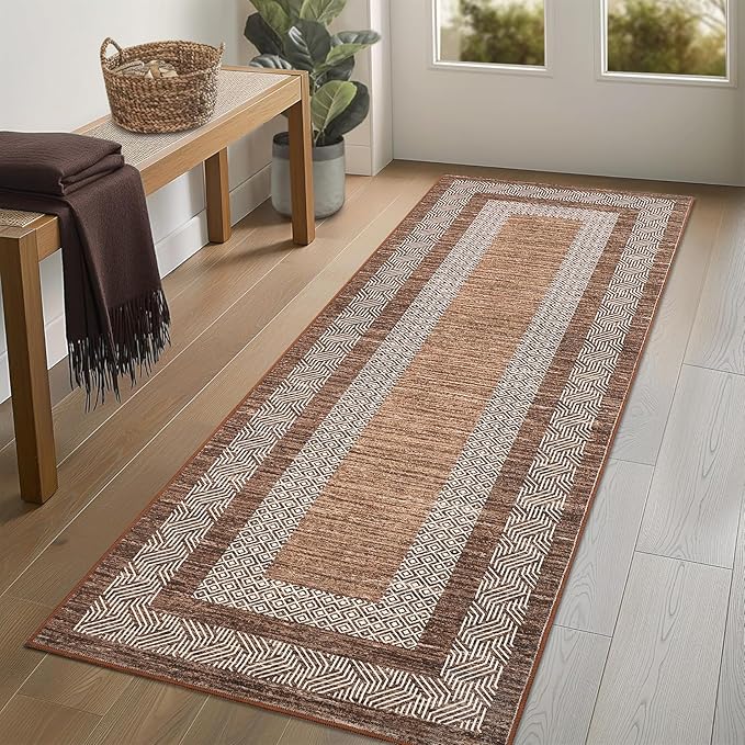 Washable 2.5x10 Kitchen Runner Rug, Easy Clean Geometri Rugs by GarveeHome