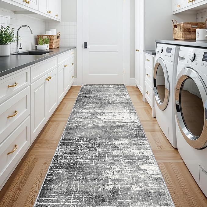 Abstract 14ft Long Runner Rug: Non-Slip Washable Rug Runner Low-Pile Soft - Image 5