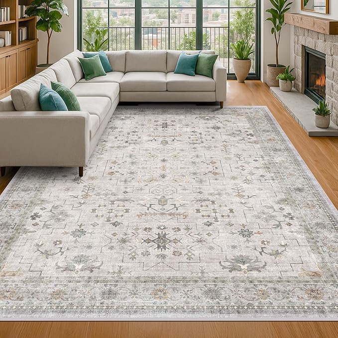 Hazo Haus Boho Light Grey Living Room Rug 9x12 - Image 4