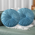 HIG Set of 2 Dusty Blue Ruched Velvet Round Throw Pillows – 14.5’’ Decorative by HIG