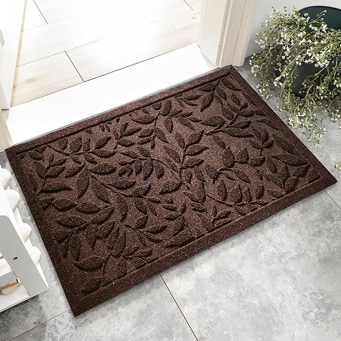 Coffee Brown Leaves Fall Outdoor Indoor Entrance Doormats, Absorbent Durable by VivaNest