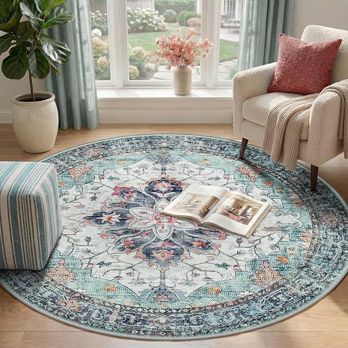 RELEANY Area Rugs 4ft Washable Non-Slip, Floral Vintage Distress Print Pattern - Image 2
