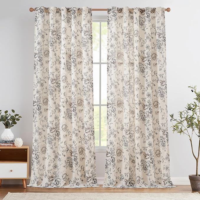 jinchan Linen Blend Curtain Floral Curtains by JINCHAN