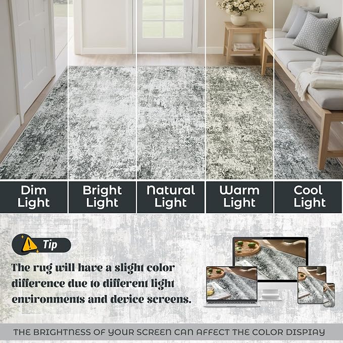 5x7 Area Rugs for Living Room, Washable Modern Abstract Large Area Rug Neutral - Image 8