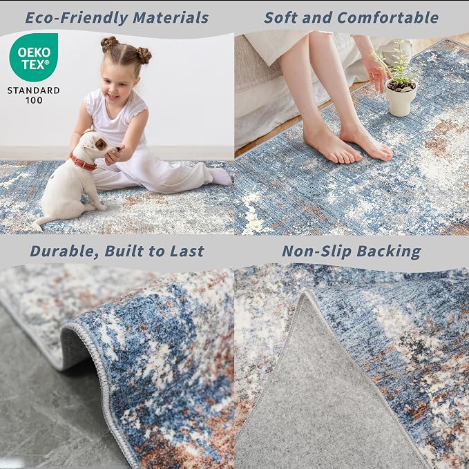 2x8 Washable Non-Slip Hallway Runner Rug – Modern Coastal Abstract Neutral - Image 5
